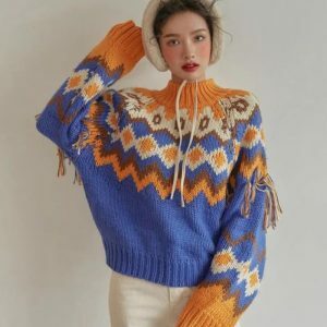 Y2K Aesthetic Retro Pattern Knitted Christmas Sweater for Trendy Looks