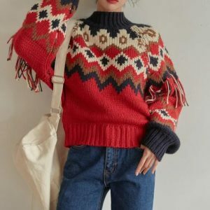 Y2K Aesthetic Retro Pattern Knitted Christmas Sweater for Trendy Looks