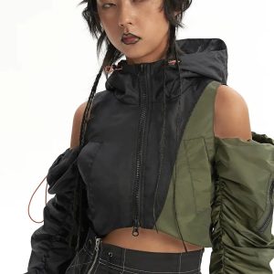 Y2K Aesthetic Ruched Sleeve Puffer Jacket - Trendy Coquette Style