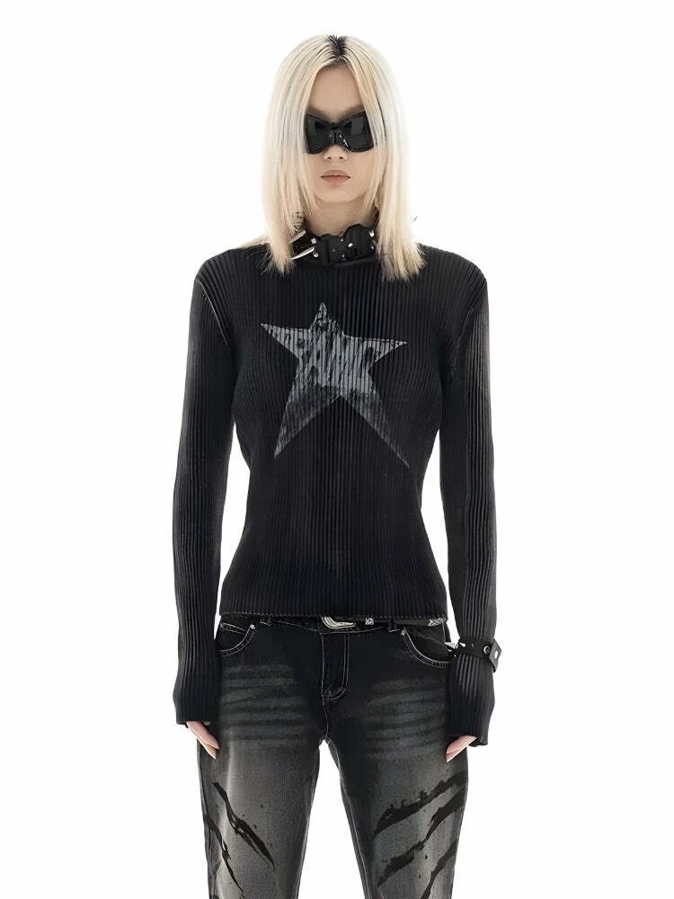 Y2K Aesthetic Star Corduroy Sweater - Trendy Coquette Style Top