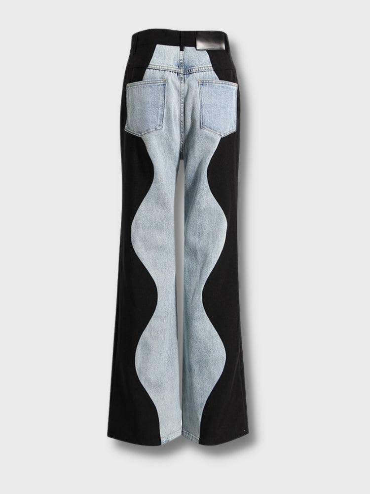 Y2K Aesthetic Wave Panel Jeans - Trendy Coquette & Goth Styles