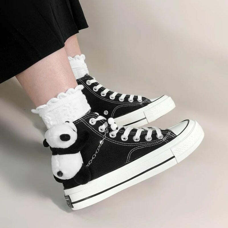 Y2K Aesthetic Weirdcore Panda Canvas Shoes for Unique Style Lovers