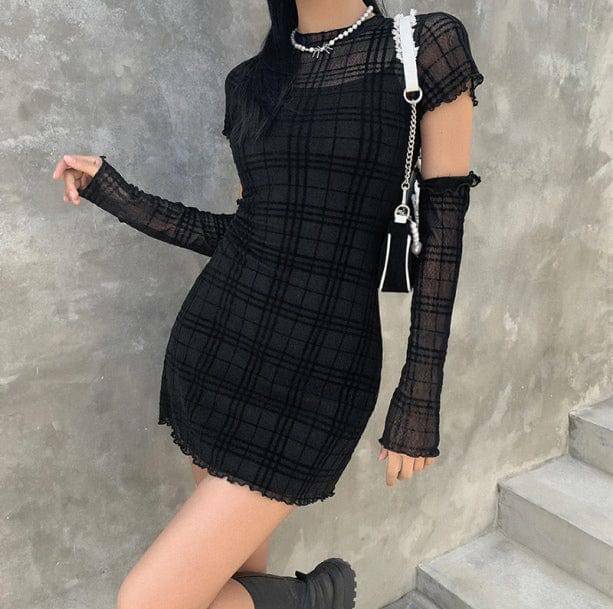 Y2K Black Plaid Mini Dress - Coquette Aesthetic Outfit for Trendy Styles