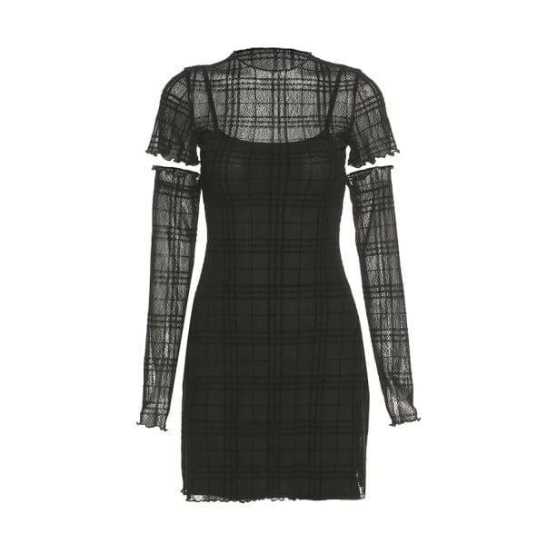 Y2K Black Plaid Mini Dress - Coquette Aesthetic Outfit for Trendy Styles