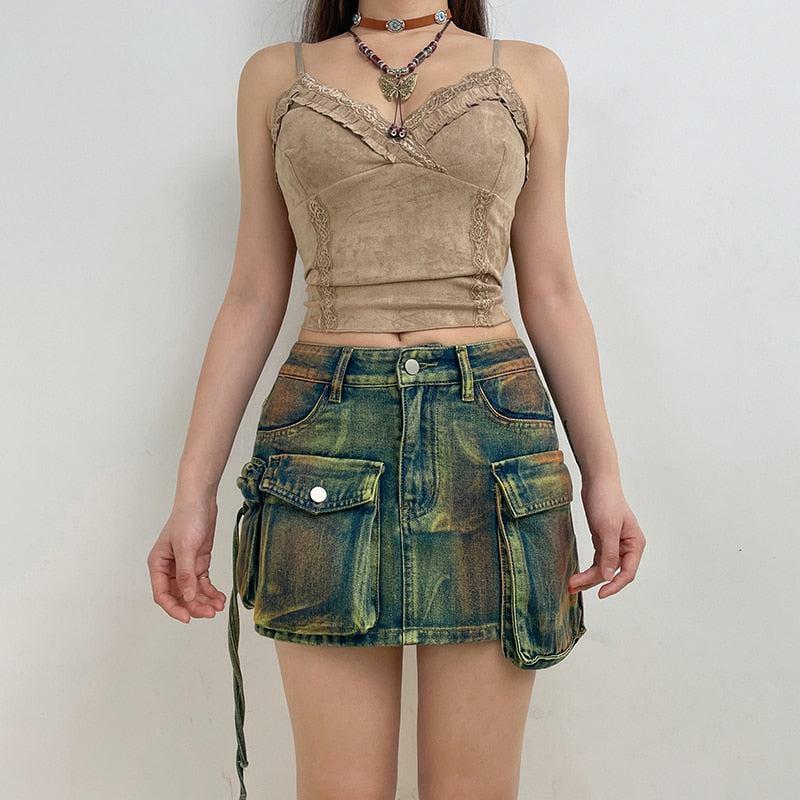 Y2K Cargo Denim Mini Skirt - Trendy Coquette Aesthetic Outfit Essential