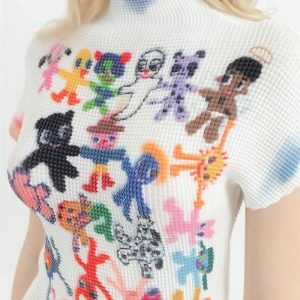 Y2K Cartoon Figures Printed Top - Trendy Aesthetic Clothing for All