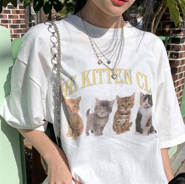 Y2K Cat Club Graphic Tee - Trendy Aesthetic Outfit for Fashion Lovers