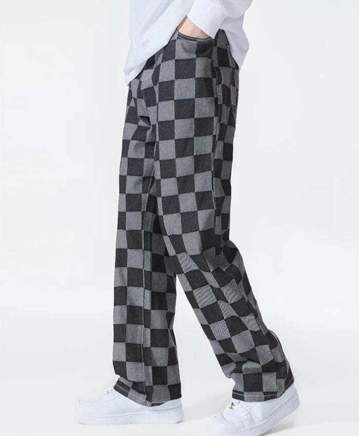 Y2K Checkered Black Pants - Trendy Coquette Aesthetic Outfit Essential