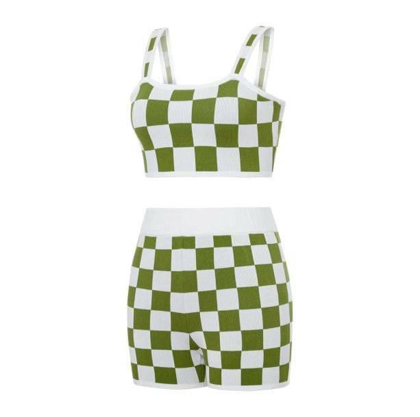 Y2K Checkered Coquette Outfit: Trendy Aesthetic Shorts & Top Set