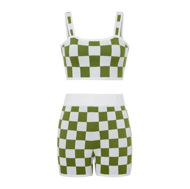 Y2K Checkered Coquette Outfit: Trendy Aesthetic Shorts & Top Set