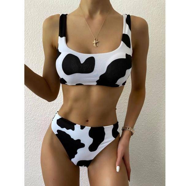 Y2K Coquette Aesthetic Baby Cow Print Bikini - Trendy Swimwear Style