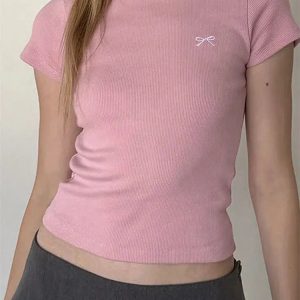 Y2K Coquette Aesthetic Basic Tee - Trendy Soft Girl Style Top