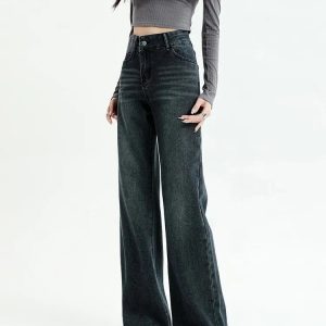 Y2K Coquette Aesthetic Dark Wash Straight Leg Denim Jeans for Trendy Looks