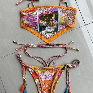 Y2K Coquette Aesthetic Floral Bandana Bikini Set for Trendy Outfits