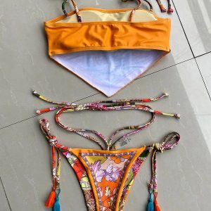 Y2K Coquette Aesthetic Floral Bandana Bikini Set for Trendy Outfits