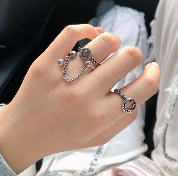 Y2K Coquette Aesthetic Happy Ring Set - Trendy Fashion Jewelry