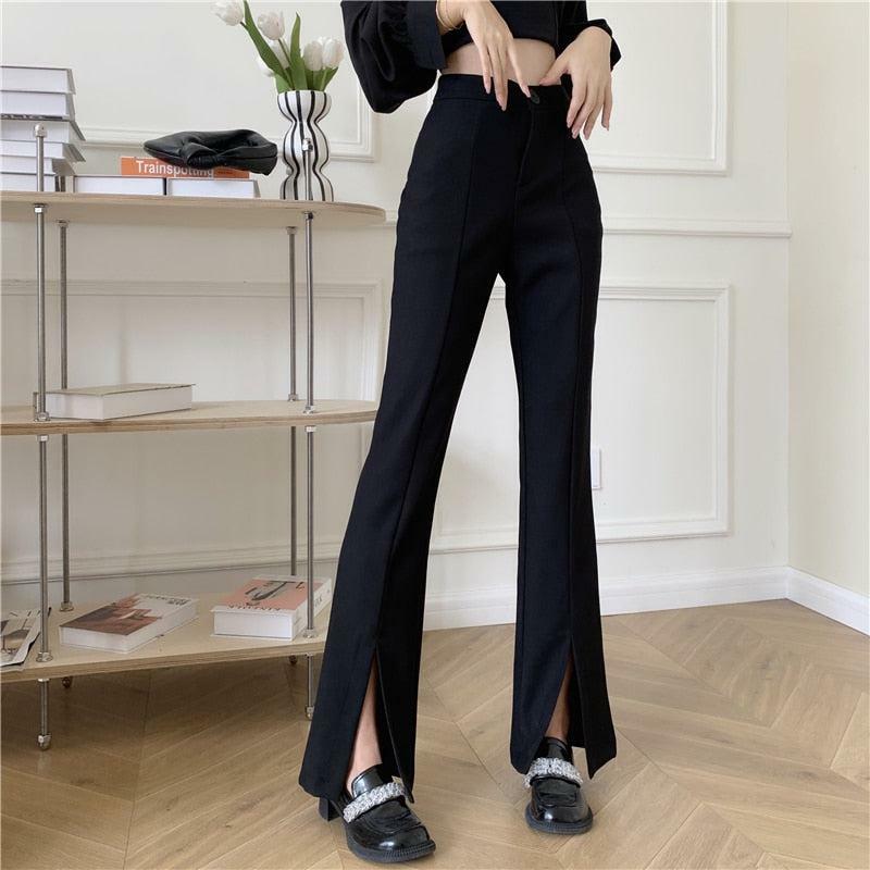 Y2K Coquette Aesthetic Hem Split Pants - Trendy Dark Academia Style