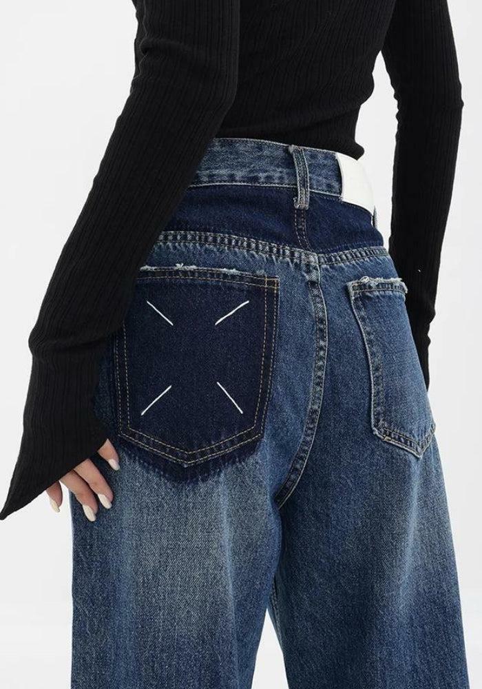 Y2K Coquette Aesthetic Patch Pocket Straight Leg Denim Jeans