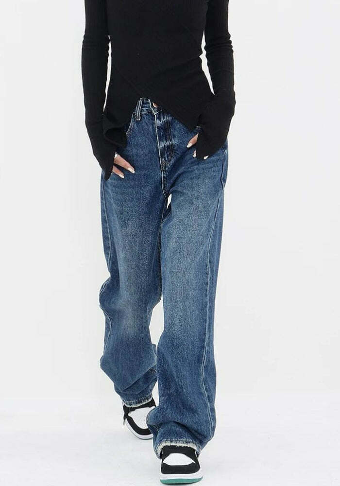 Y2K Coquette Aesthetic Patch Pocket Straight Leg Denim Jeans