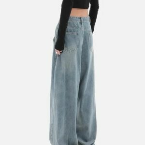 Y2K Coquette Aesthetic Pleated Baggy Jeans for Trendy Outfits