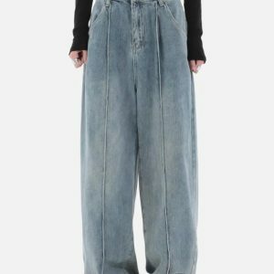 Y2K Coquette Aesthetic Pleated Baggy Jeans for Trendy Outfits