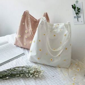 Y2K Coquette Aesthetic Tote Bag with Daisy Embroidery - Trendy Style