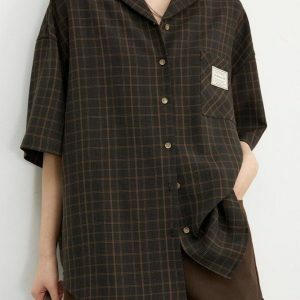 Y2K Coquette Aesthetic V-Neck Plaid Shirt - Trendy Fashion Top