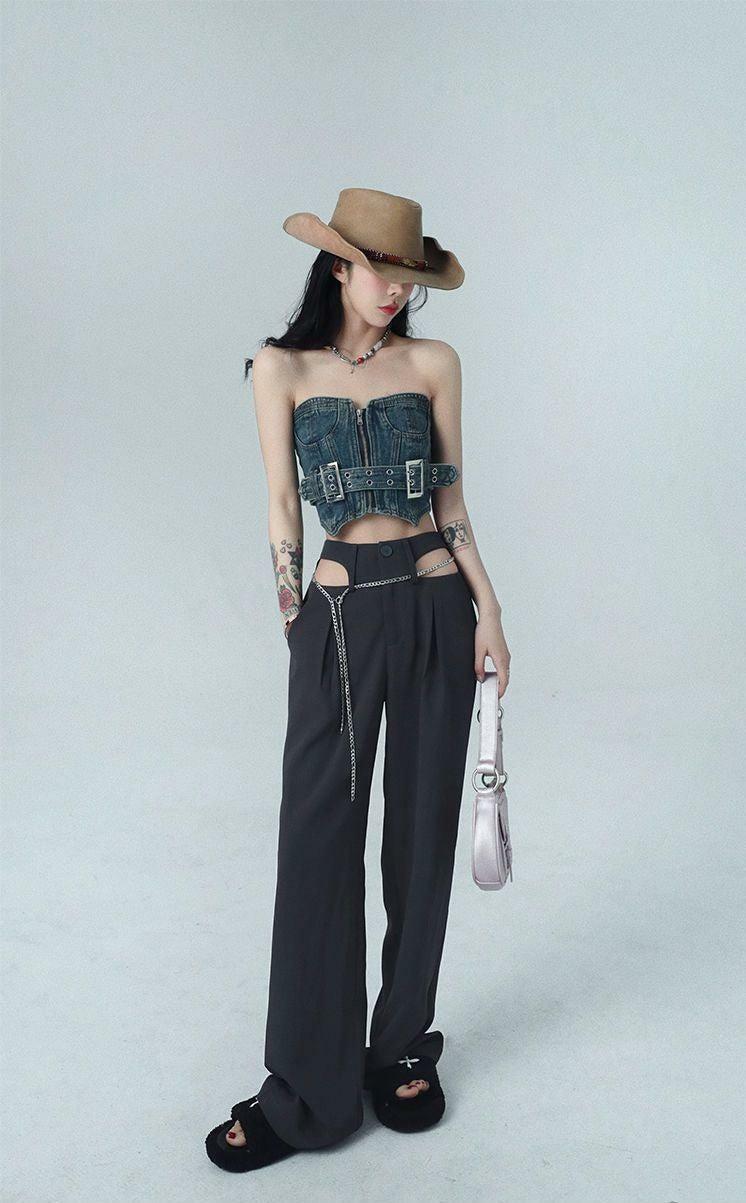 Y2K Coquette Crop Denim Tube Top - Trendy Aesthetic Clothing