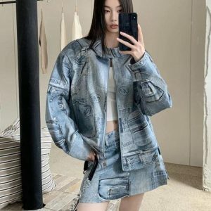 Y2K Coquette Denim Jacket & Mini Skirt Set - Aesthetic Outfit Essentials