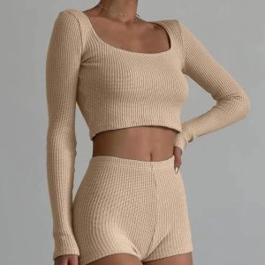 Y2K Coquette Knitted Crop Top & Shorts Set - Aesthetic Outfit Essentials