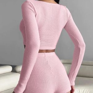 Y2K Coquette Knitted Crop Top & Shorts Set - Aesthetic Outfit Essentials