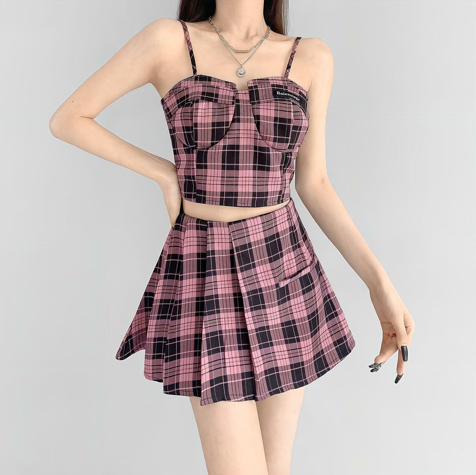 Y2K Coquette Mini Skirt & Crop Top Set - Trendy Aesthetic Outfit