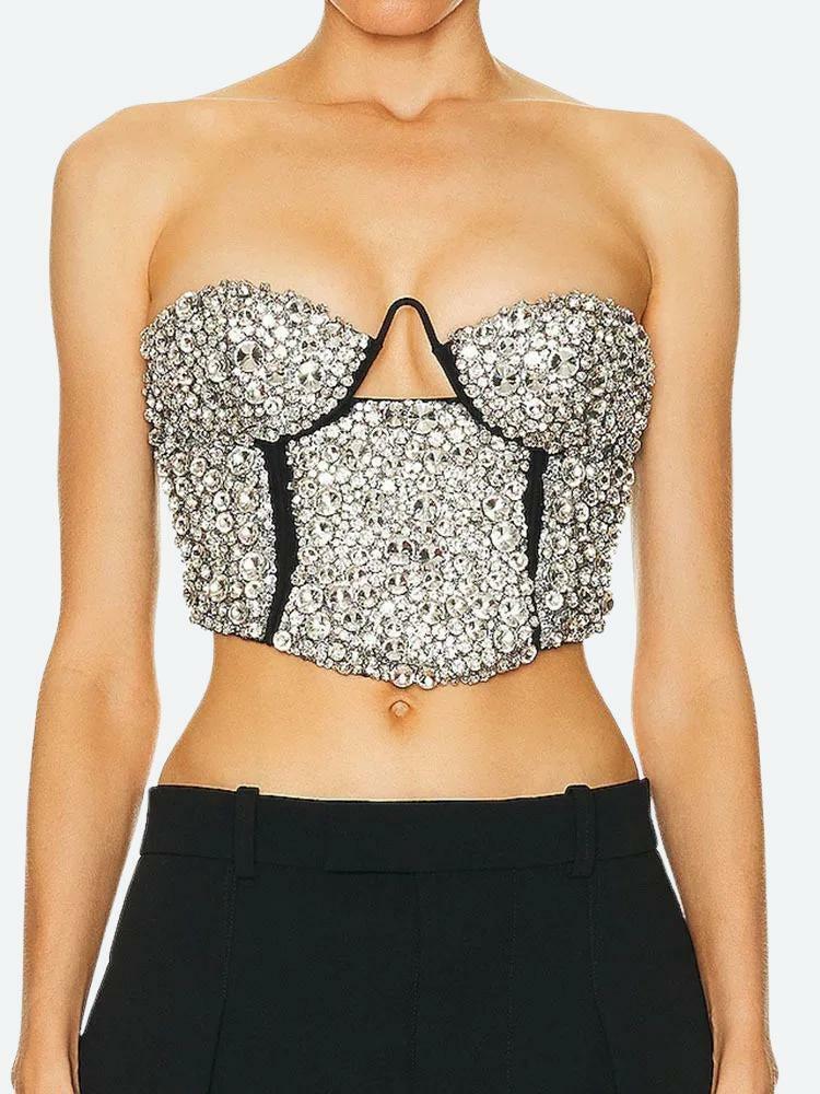 Y2K Coquette Rhinestone Bustier Crop Top - Aesthetic Fashion Essential