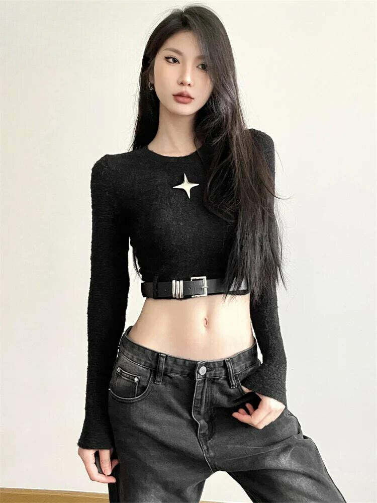 Y2K Coquette Star Belted Crop Top - Trendy Aesthetic Clothing