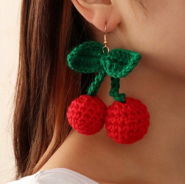 Y2K Crochet Cherry Earrings - Cute Coquette Aesthetic Jewelry