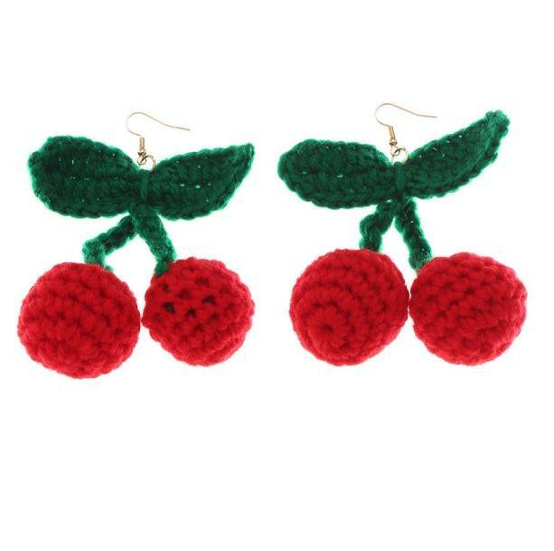 Y2K Crochet Cherry Earrings - Cute Coquette Aesthetic Jewelry