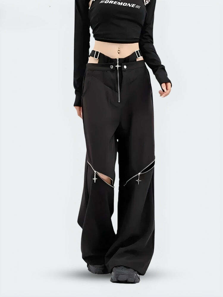 Y2K Cut Out Waist Pants - Trendy Coquette Aesthetic Clothing