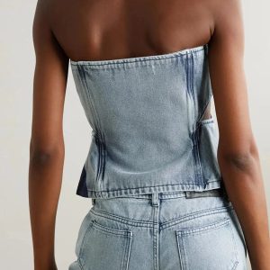 Y2K Denim Cut Out Tube Top & Patch Jeans Aesthetic Outfit Set