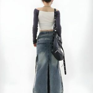 Y2K Denim Maxi Skirt - Trendy Coquette Aesthetic Clothing for Stylish Outfits