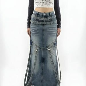 Y2K Denim Maxi Skirt - Trendy Coquette Aesthetic Clothing for Stylish Outfits