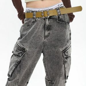 Y2K Distressed Cargo Jeans with Big Pockets for Aesthetic Outfits