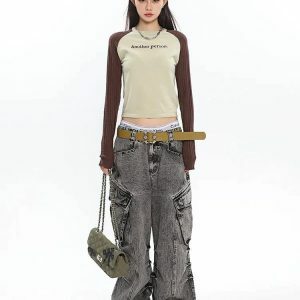 Y2K Distressed Cargo Jeans with Big Pockets for Aesthetic Outfits