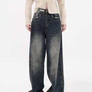 Y2K Distressed Wide Leg Jeans - Trendy Aesthetic Clothing for Every Style