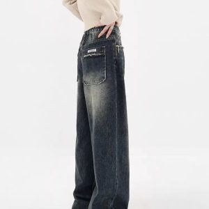 Y2K Distressed Wide Leg Jeans - Trendy Aesthetic Clothing for Every Style