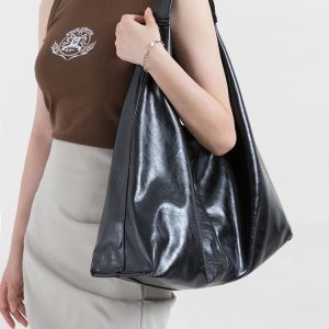 Y2K Faux Patent Leather Hobo Bag - Trendy Coquette Aesthetic Accessory