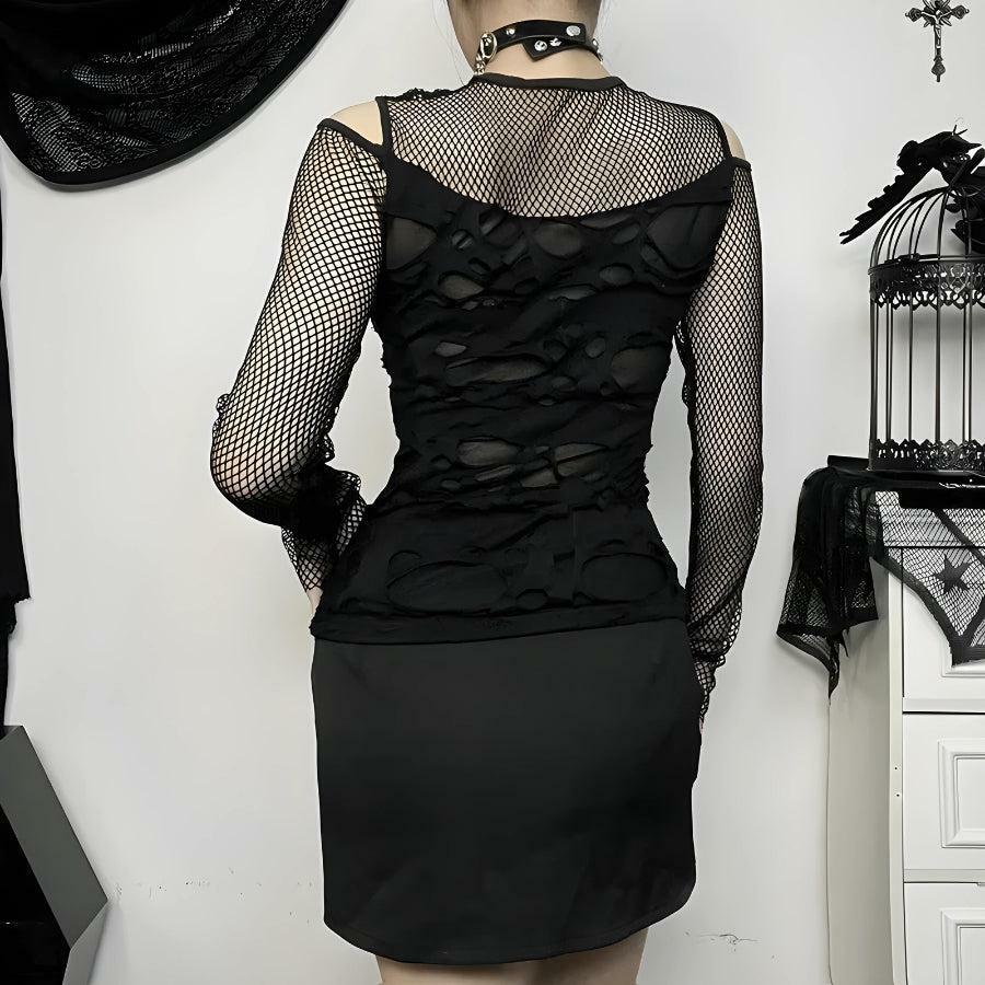 Y2K Goth Fishnet Ripped Top - Aesthetic Clothing for Unique Styles