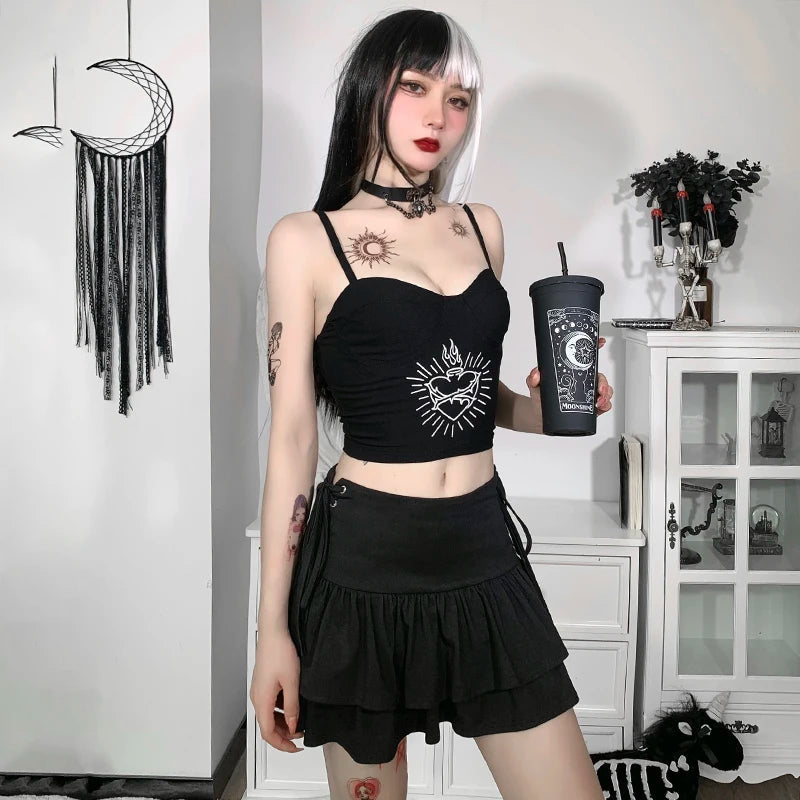 Y2K Goth Ruffled Mini Skirt - Trendy Aesthetic Clothing for Unique Styles