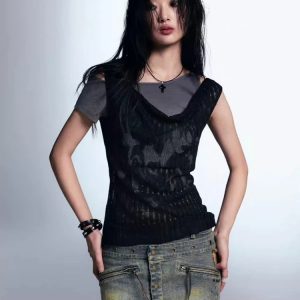 Y2K Gothic Top: Trendy Aesthetic Clothing for Unique Styles