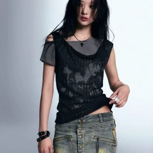 Y2K Gothic Top: Trendy Aesthetic Clothing for Unique Styles