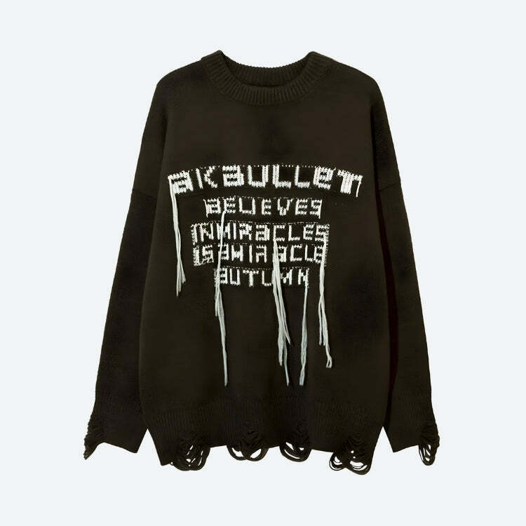 Y2K Grunge AK-Bullet Tasseled Sweater - Aesthetic Clothing for All Styles